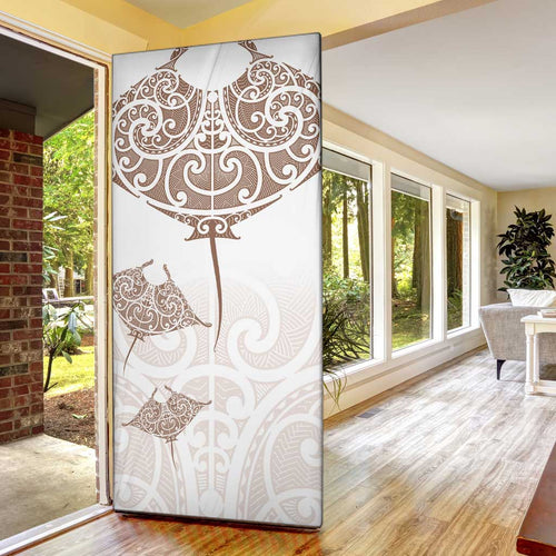 New Zealand Manta Ray Tattoo Door Cover Aotearoa Maori Haehae Beige - Aussie Hoodie