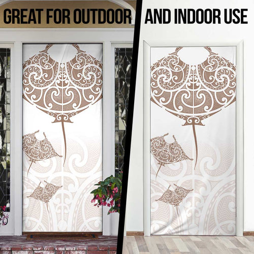 New Zealand Manta Ray Tattoo Door Cover Aotearoa Maori Haehae Beige - Aussie Hoodie