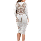 New Zealand Manta Ray Tattoo Family Matching Long Sleeve Bodycon Dress and Hawaiian Shirt Aotearoa Maori Haehae Beige - Aussie Hoodie