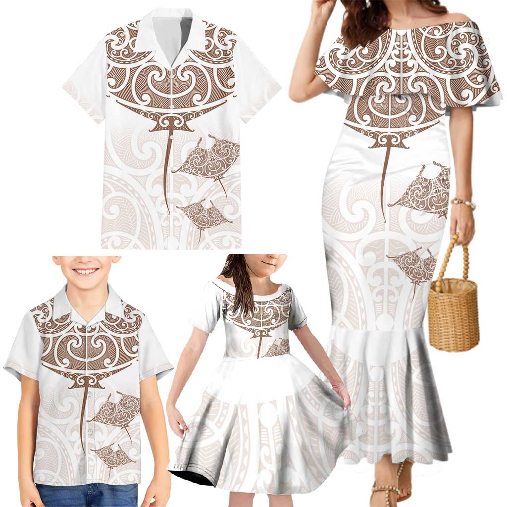 New Zealand Manta Ray Tattoo Family Matching Mermaid Dress and Hawaiian Shirt Aotearoa Maori Haehae Beige - Aussie Hoodie