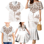 New Zealand Manta Ray Tattoo Family Matching Mermaid Dress and Hawaiian Shirt Aotearoa Maori Haehae Beige - Aussie Hoodie