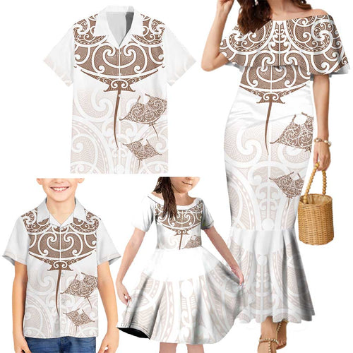 New Zealand Manta Ray Tattoo Family Matching Mermaid Dress and Hawaiian Shirt Aotearoa Maori Haehae Beige - Aussie Hoodie
