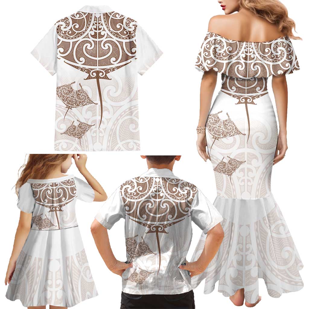 New Zealand Manta Ray Tattoo Family Matching Mermaid Dress and Hawaiian Shirt Aotearoa Maori Haehae Beige - Aussie Hoodie