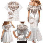 New Zealand Manta Ray Tattoo Family Matching Mermaid Dress and Hawaiian Shirt Aotearoa Maori Haehae Beige - Aussie Hoodie