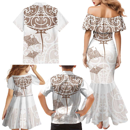 New Zealand Manta Ray Tattoo Family Matching Mermaid Dress and Hawaiian Shirt Aotearoa Maori Haehae Beige - Aussie Hoodie