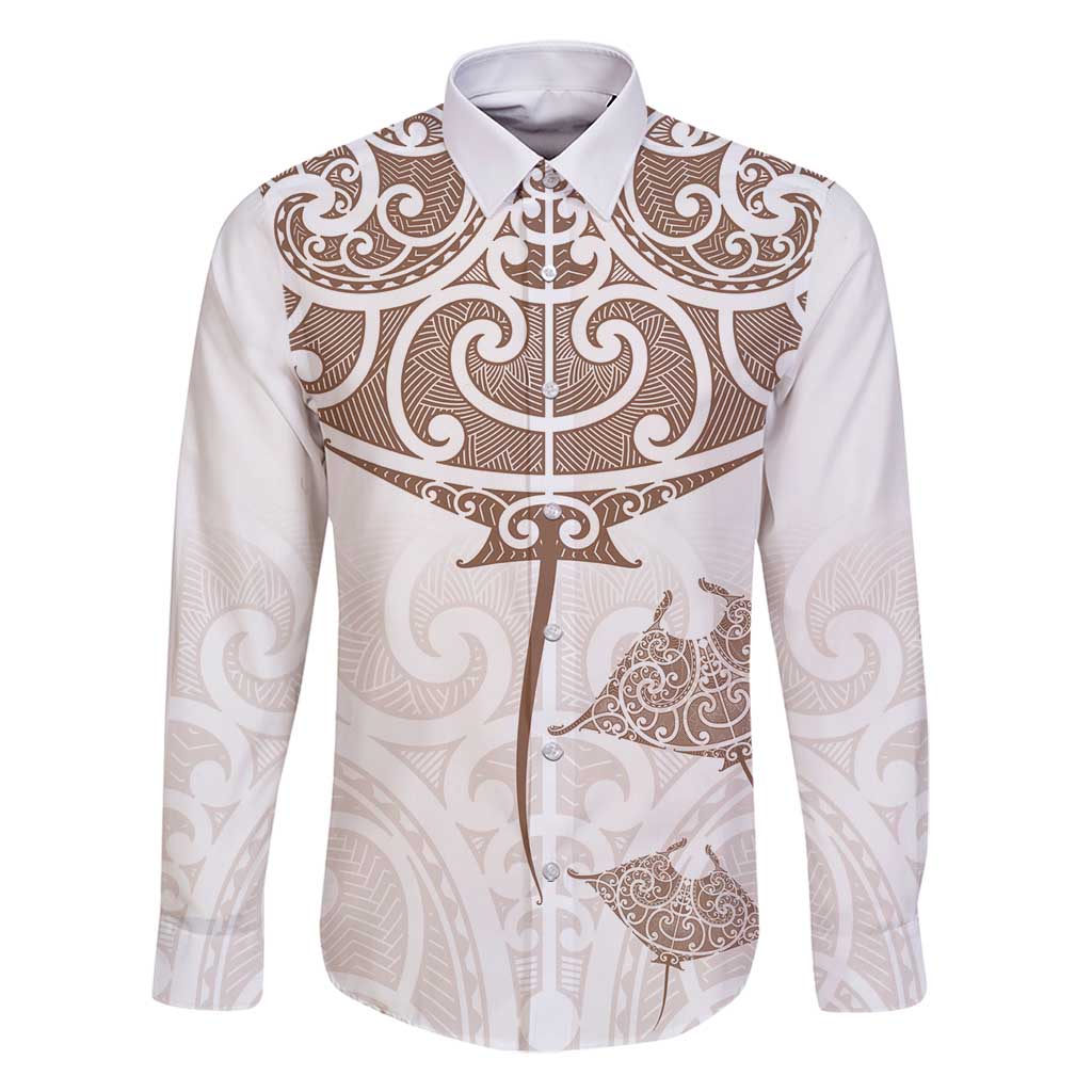 New Zealand Manta Ray Tattoo Family Matching Off Shoulder Maxi Dress and Hawaiian Shirt Aotearoa Maori Haehae Beige - Aussie Hoodie