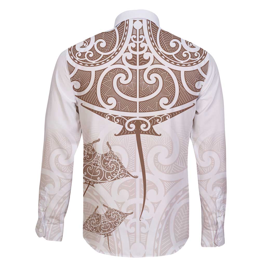 New Zealand Manta Ray Tattoo Family Matching Off Shoulder Maxi Dress and Hawaiian Shirt Aotearoa Maori Haehae Beige - Aussie Hoodie