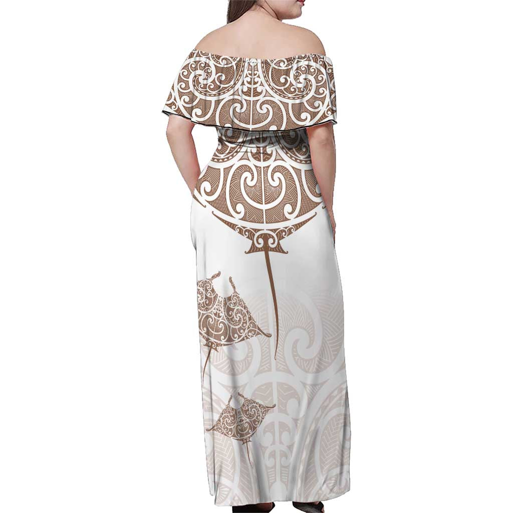 New Zealand Manta Ray Tattoo Family Matching Off Shoulder Maxi Dress and Hawaiian Shirt Aotearoa Maori Haehae Beige - Aussie Hoodie