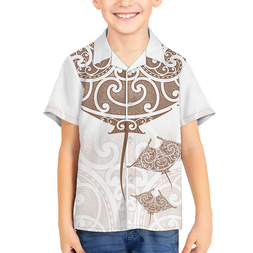 New Zealand Manta Ray Tattoo Family Matching Off Shoulder Maxi Dress and Hawaiian Shirt Aotearoa Maori Haehae Beige - Aussie Hoodie