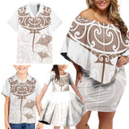 New Zealand Manta Ray Tattoo Family Matching Off Shoulder Short Dress and Hawaiian Shirt Aotearoa Maori Haehae Beige - Aussie Hoodie