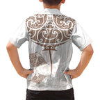 New Zealand Manta Ray Tattoo Family Matching Off Shoulder Short Dress and Hawaiian Shirt Aotearoa Maori Haehae Beige - Aussie Hoodie