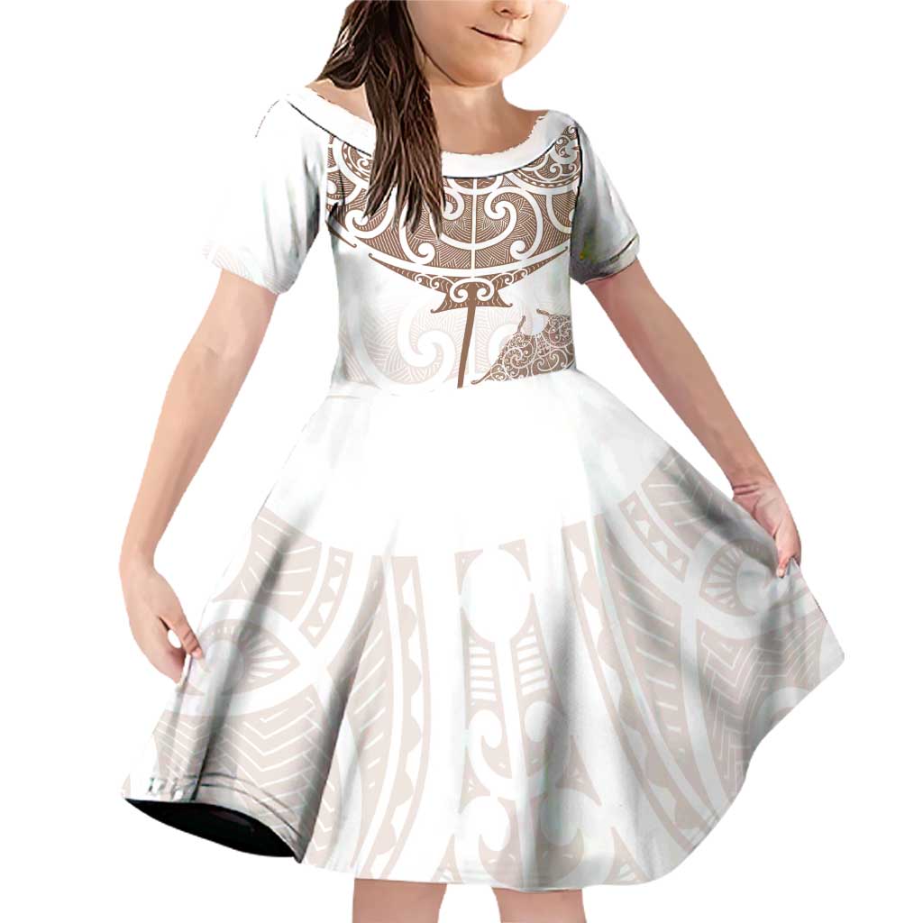 New Zealand Manta Ray Tattoo Family Matching Off Shoulder Short Dress and Hawaiian Shirt Aotearoa Maori Haehae Beige - Aussie Hoodie