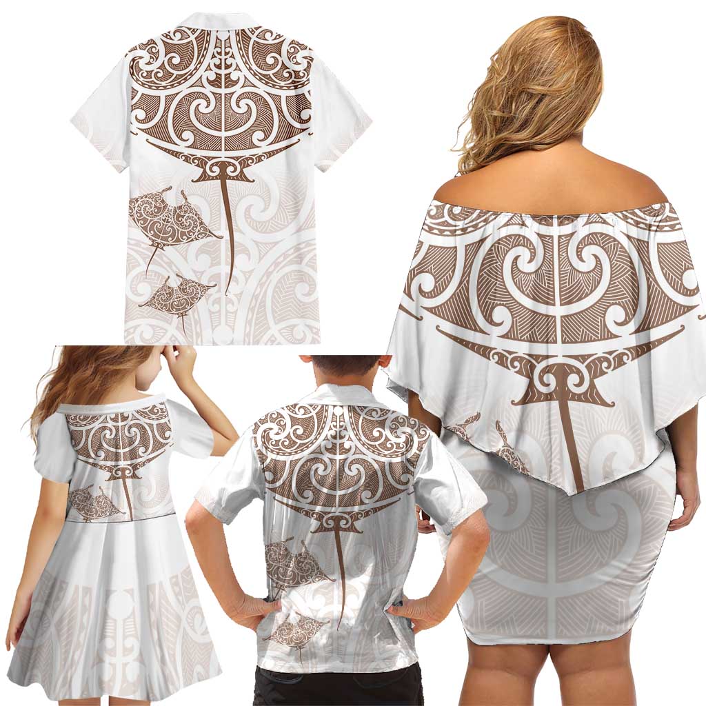 New Zealand Manta Ray Tattoo Family Matching Off Shoulder Short Dress and Hawaiian Shirt Aotearoa Maori Haehae Beige - Aussie Hoodie