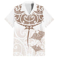 New Zealand Manta Ray Tattoo Family Matching Off Shoulder Short Dress and Hawaiian Shirt Aotearoa Maori Haehae Beige - Aussie Hoodie