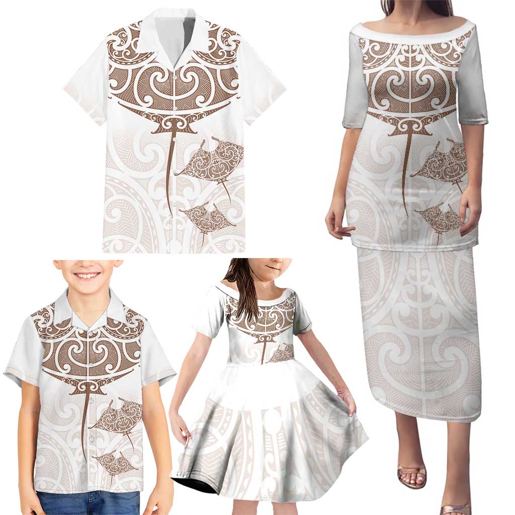 New Zealand Manta Ray Tattoo Family Matching Puletasi and Hawaiian Shirt Aotearoa Maori Haehae Beige - Aussie Hoodie