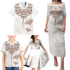 New Zealand Manta Ray Tattoo Family Matching Puletasi and Hawaiian Shirt Aotearoa Maori Haehae Beige - Aussie Hoodie