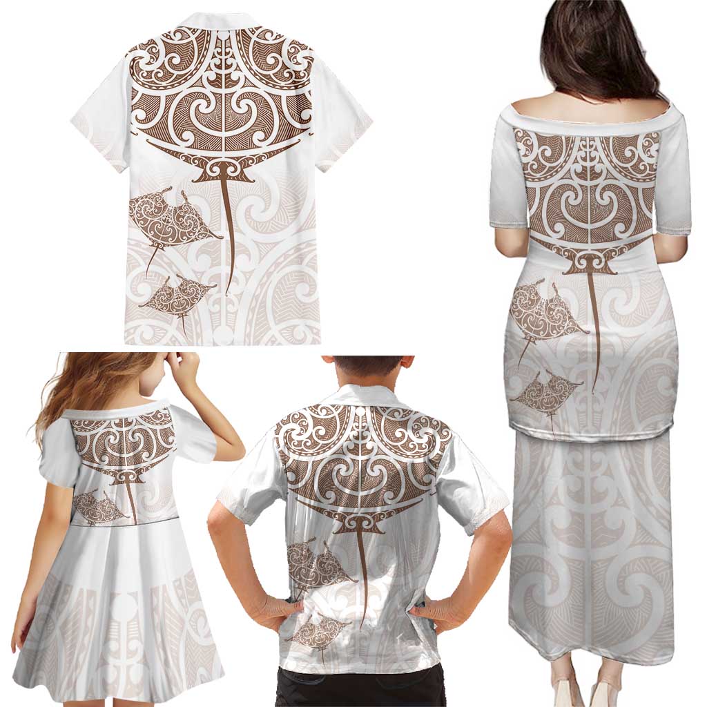 New Zealand Manta Ray Tattoo Family Matching Puletasi and Hawaiian Shirt Aotearoa Maori Haehae Beige - Aussie Hoodie