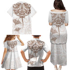 New Zealand Manta Ray Tattoo Family Matching Puletasi and Hawaiian Shirt Aotearoa Maori Haehae Beige - Aussie Hoodie