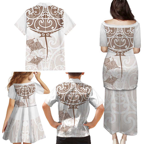 New Zealand Manta Ray Tattoo Family Matching Puletasi and Hawaiian Shirt Aotearoa Maori Haehae Beige - Aussie Hoodie