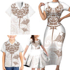 New Zealand Manta Ray Tattoo Family Matching Short Sleeve Bodycon Dress and Hawaiian Shirt Aotearoa Maori Haehae Beige - Aussie Hoodie