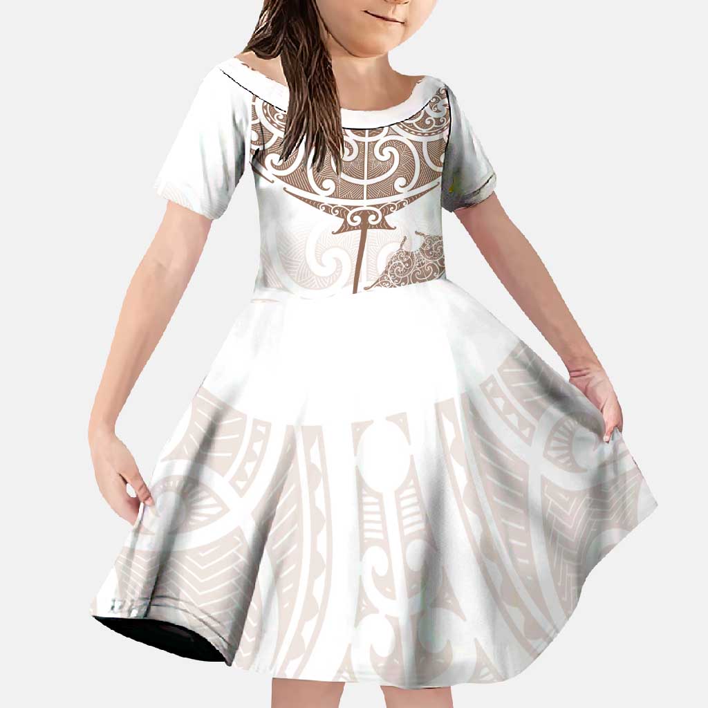 New Zealand Manta Ray Tattoo Family Matching Short Sleeve Bodycon Dress and Hawaiian Shirt Aotearoa Maori Haehae Beige - Aussie Hoodie