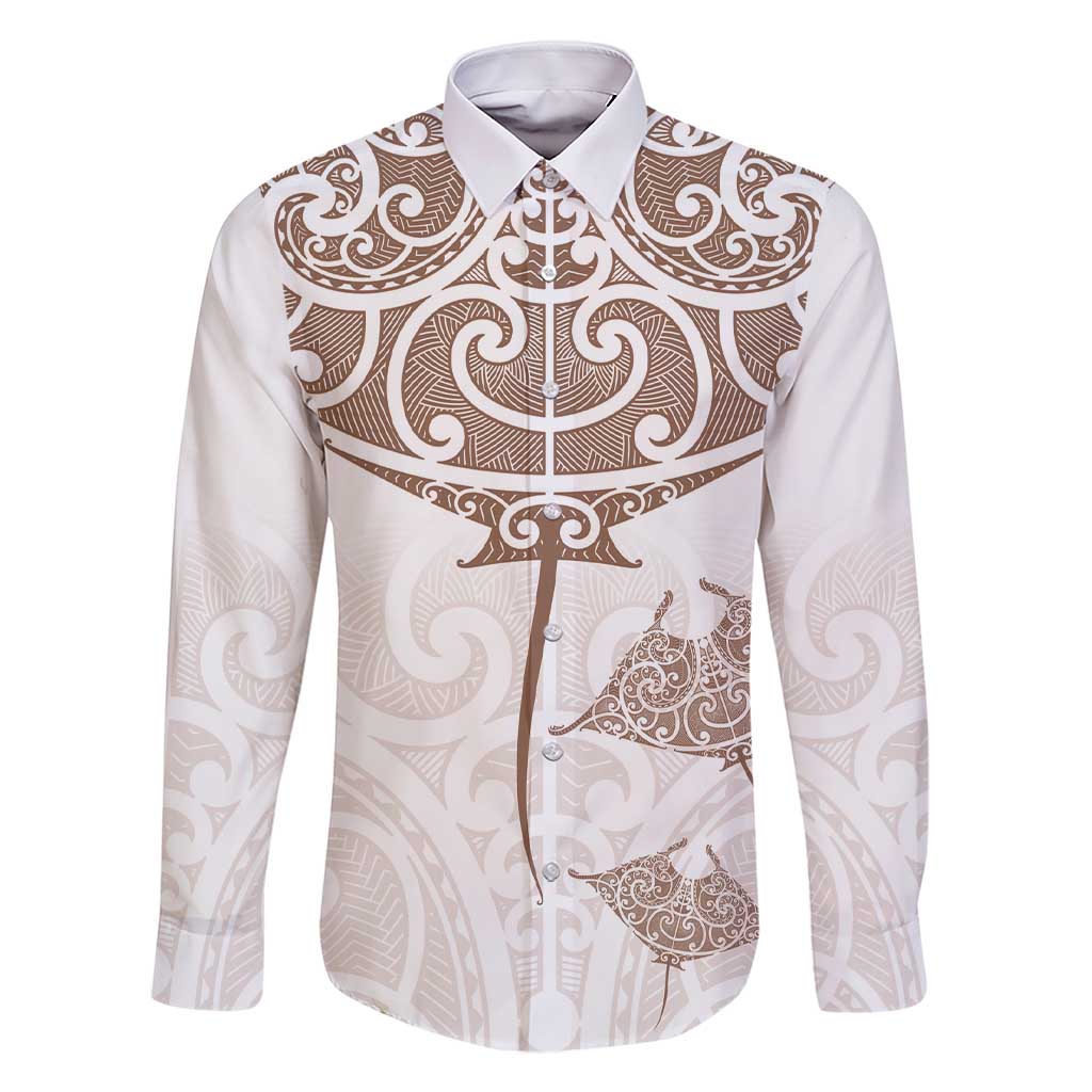 New Zealand Manta Ray Tattoo Family Matching Short Sleeve Bodycon Dress and Hawaiian Shirt Aotearoa Maori Haehae Beige - Aussie Hoodie