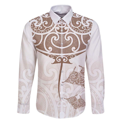 New Zealand Manta Ray Tattoo Family Matching Short Sleeve Bodycon Dress and Hawaiian Shirt Aotearoa Maori Haehae Beige - Aussie Hoodie