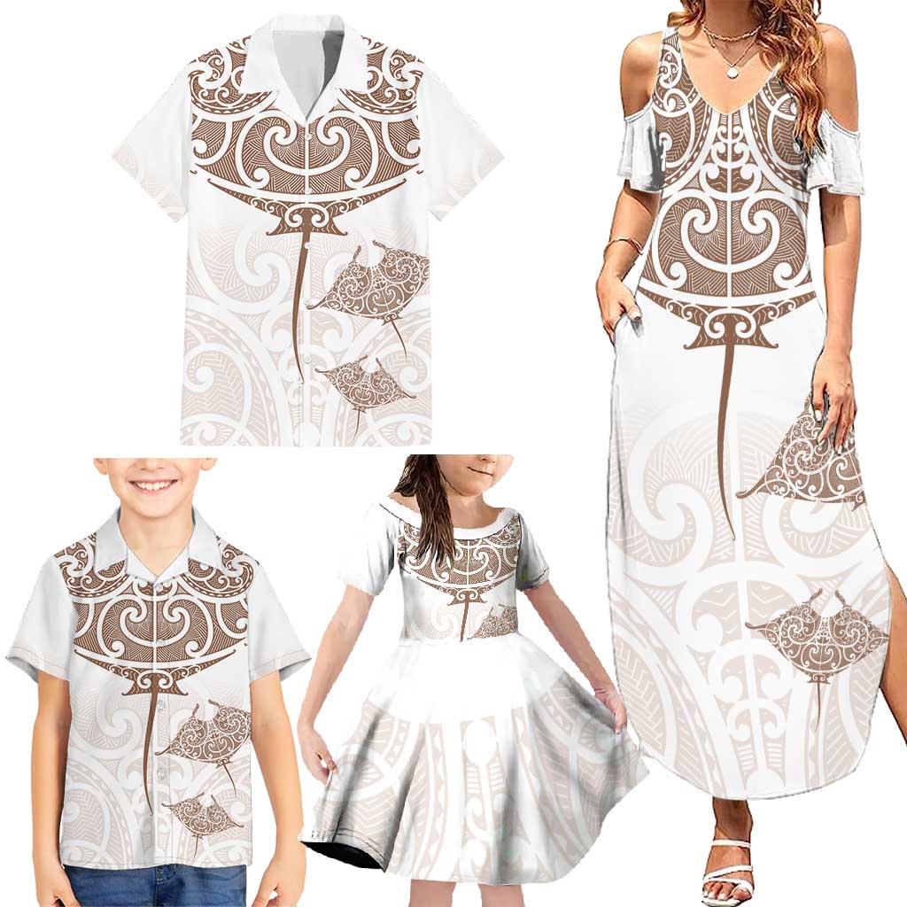 New Zealand Manta Ray Tattoo Family Matching Summer Maxi Dress and Hawaiian Shirt Aotearoa Maori Haehae Beige - Aussie Hoodie