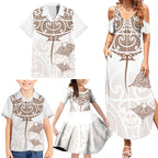 New Zealand Manta Ray Tattoo Family Matching Summer Maxi Dress and Hawaiian Shirt Aotearoa Maori Haehae Beige - Aussie Hoodie