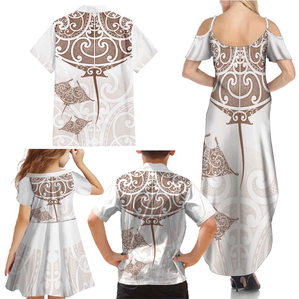 New Zealand Manta Ray Tattoo Family Matching Summer Maxi Dress and Hawaiian Shirt Aotearoa Maori Haehae Beige - Aussie Hoodie