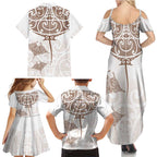 New Zealand Manta Ray Tattoo Family Matching Summer Maxi Dress and Hawaiian Shirt Aotearoa Maori Haehae Beige - Aussie Hoodie