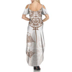 New Zealand Manta Ray Tattoo Family Matching Summer Maxi Dress and Hawaiian Shirt Aotearoa Maori Haehae Beige - Aussie Hoodie