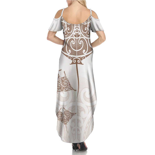 New Zealand Manta Ray Tattoo Family Matching Summer Maxi Dress and Hawaiian Shirt Aotearoa Maori Haehae Beige - Aussie Hoodie