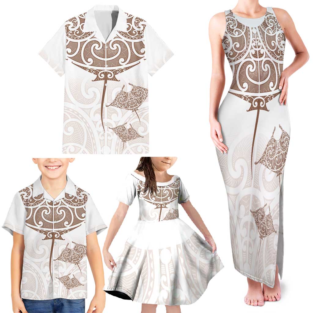 New Zealand Manta Ray Tattoo Family Matching Tank Maxi Dress and Hawaiian Shirt Aotearoa Maori Haehae Beige - Aussie Hoodie