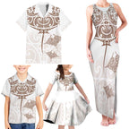 New Zealand Manta Ray Tattoo Family Matching Tank Maxi Dress and Hawaiian Shirt Aotearoa Maori Haehae Beige - Aussie Hoodie