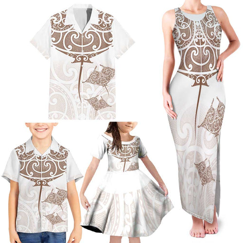 New Zealand Manta Ray Tattoo Family Matching Tank Maxi Dress and Hawaiian Shirt Aotearoa Maori Haehae Beige - Aussie Hoodie