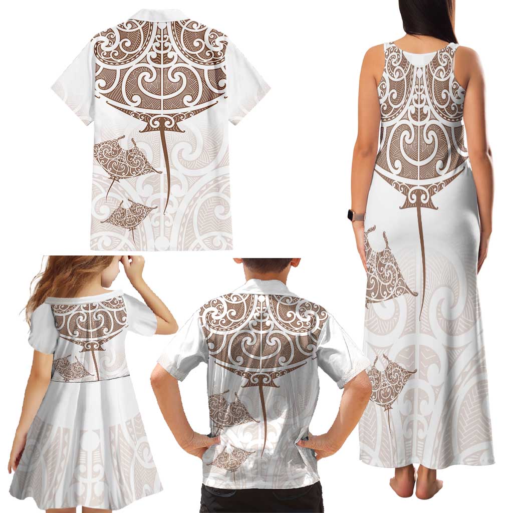 New Zealand Manta Ray Tattoo Family Matching Tank Maxi Dress and Hawaiian Shirt Aotearoa Maori Haehae Beige - Aussie Hoodie