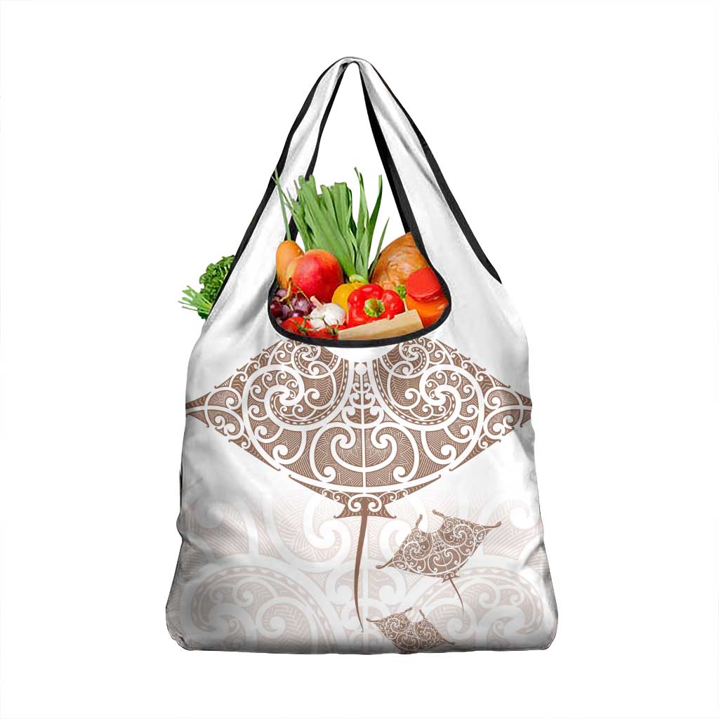 New Zealand Manta Ray Tattoo Grocery Bag Aotearoa Maori Haehae Beige - Aussie Hoodie