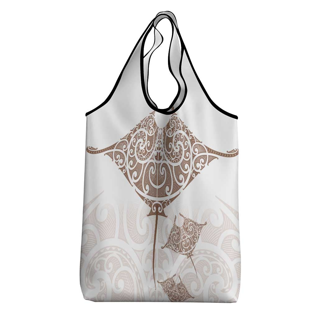 New Zealand Manta Ray Tattoo Grocery Bag Aotearoa Maori Haehae Beige - Aussie Hoodie