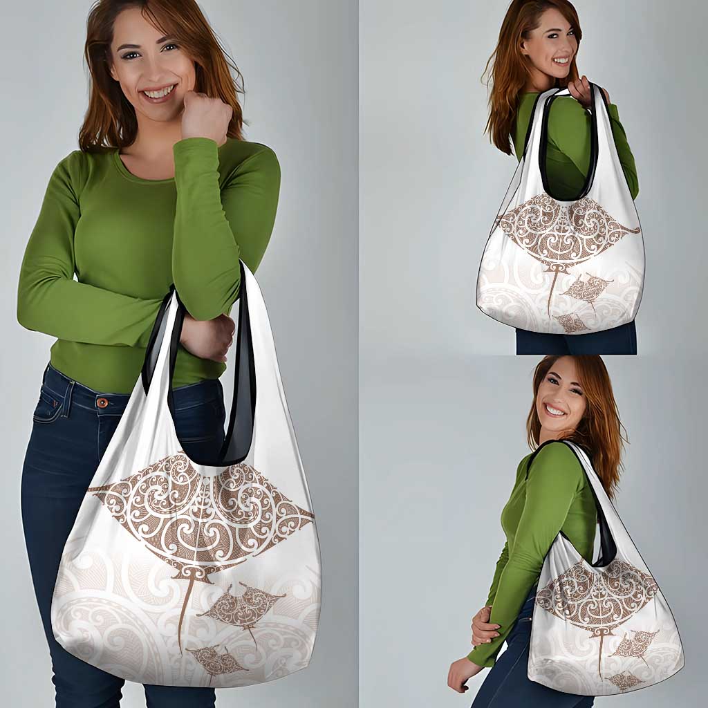 New Zealand Manta Ray Tattoo Grocery Bag Aotearoa Maori Haehae Beige - Aussie Hoodie