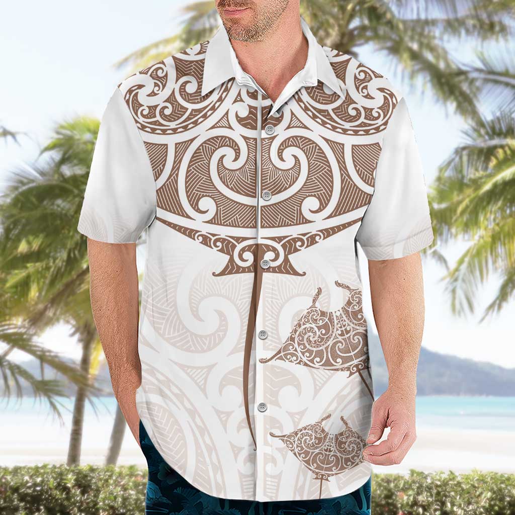 New Zealand Manta Ray Tattoo Hawaiian Shirt Aotearoa Maori Haehae Beige - Aussie Hoodie