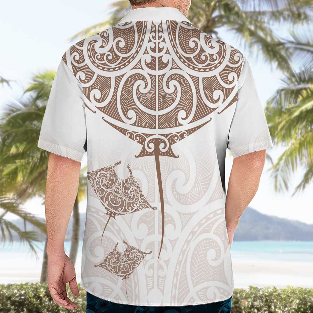 New Zealand Manta Ray Tattoo Hawaiian Shirt Aotearoa Maori Haehae Beige - Aussie Hoodie