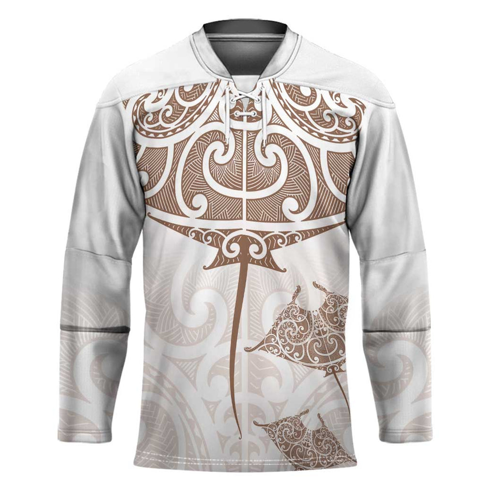 New Zealand Manta Ray Tattoo Hockey Jersey Aotearoa Maori Haehae Beige - Aussie Hoodie