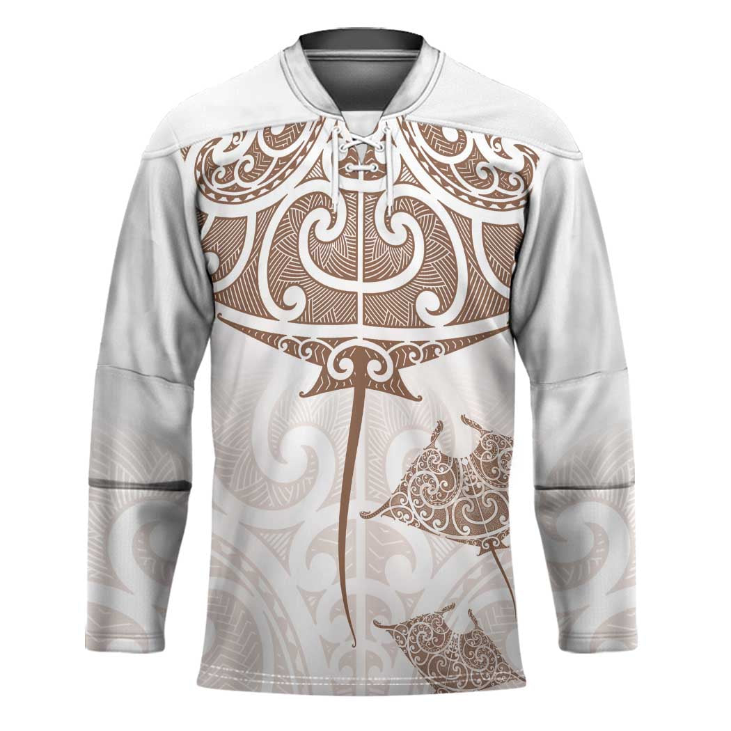 New Zealand Manta Ray Tattoo Hockey Jersey Aotearoa Maori Haehae Beige - Aussie Hoodie