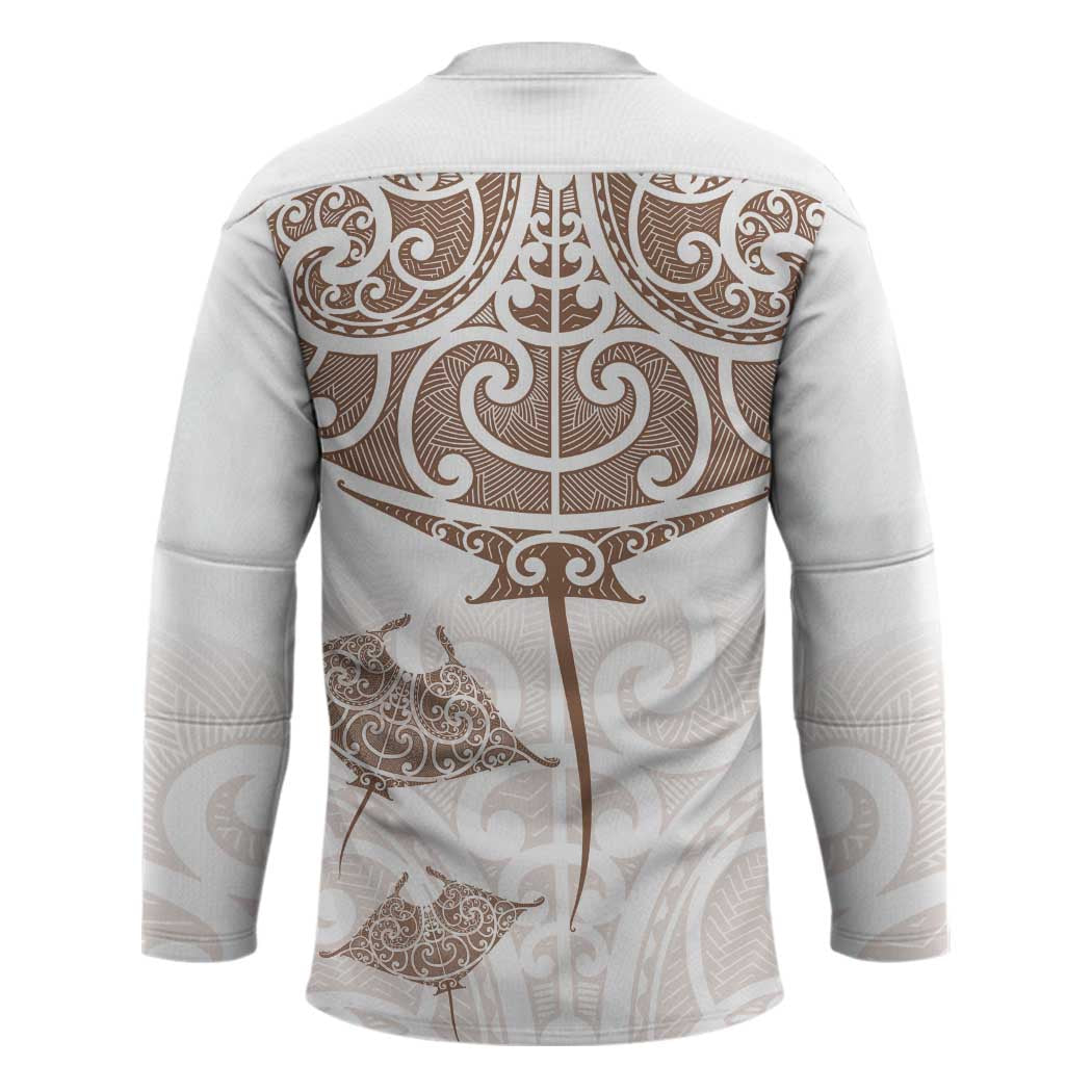 New Zealand Manta Ray Tattoo Hockey Jersey Aotearoa Maori Haehae Beige - Aussie Hoodie