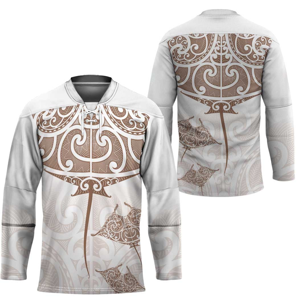 New Zealand Manta Ray Tattoo Hockey Jersey Aotearoa Maori Haehae Beige - Aussie Hoodie
