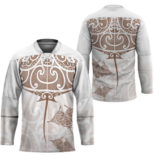 New Zealand Manta Ray Tattoo Hockey Jersey Aotearoa Maori Haehae Beige - Aussie Hoodie
