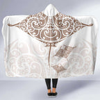 New Zealand Manta Ray Tattoo Hooded Blanket Aotearoa Maori Haehae Beige - Aussie Hoodie