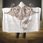 New Zealand Manta Ray Tattoo Hooded Blanket Aotearoa Maori Haehae Beige - Aussie Hoodie