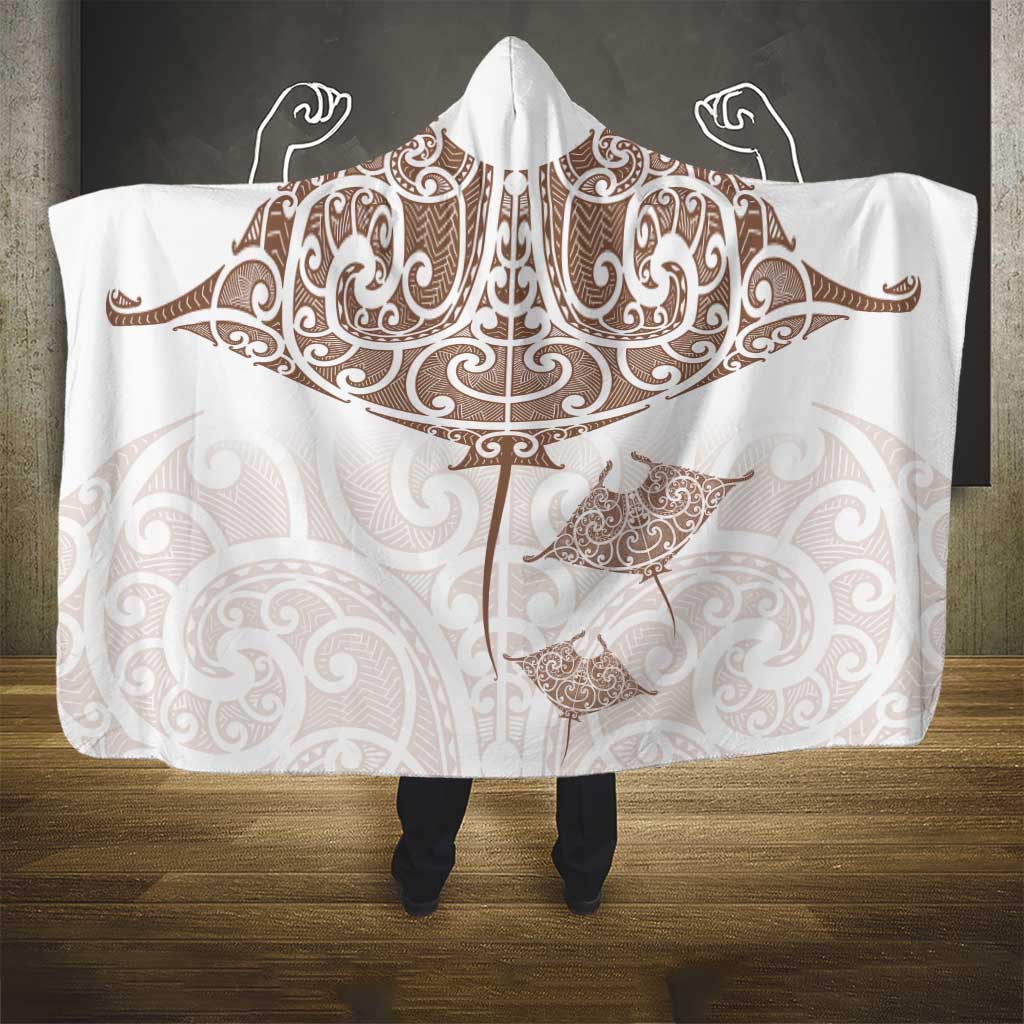 New Zealand Manta Ray Tattoo Hooded Blanket Aotearoa Maori Haehae Beige - Aussie Hoodie